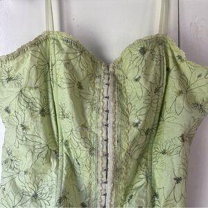 💚 Vintage Green Heart Soul Floral Lace Corset Top with Adjustable Straps